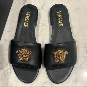 Versace Black Slides with Gold Medusa